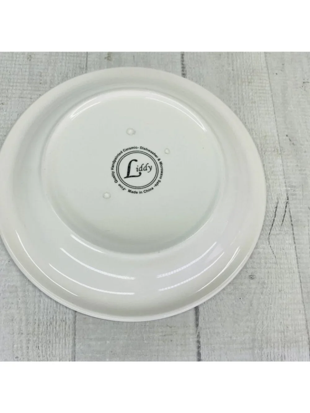 Liddy GREEN PLANTS Hand Painted Blue Trim Ceramic Salad Snack Round Plates Set 6